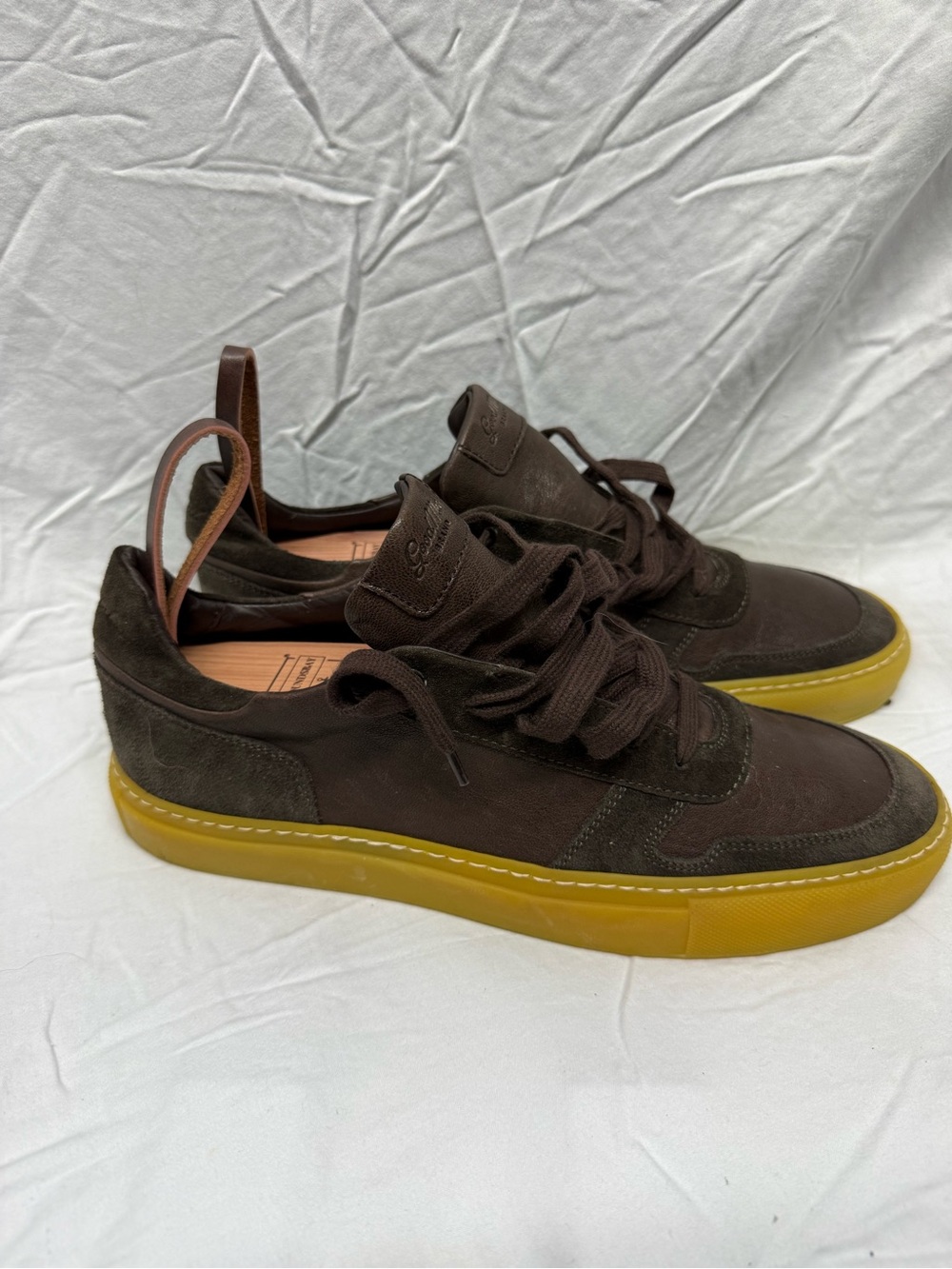 Men's Chocolate Brown Suede Sneakers with Contrasting Gum Sole